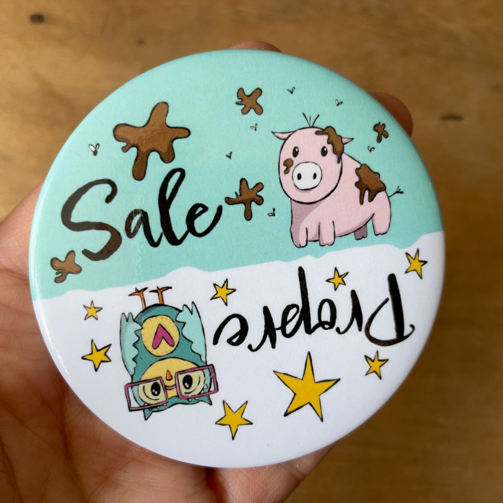 Aimant rond 3 pouces pour lave-vaisselle rond 3 pouces avec un dessin de cochon et de hibou avec l'inscription "propre-sale"