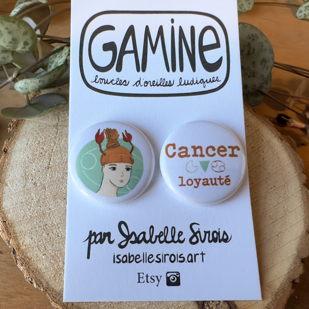 Boucles d'oreilles gamine signe zodiaque du Cancer, astrologie