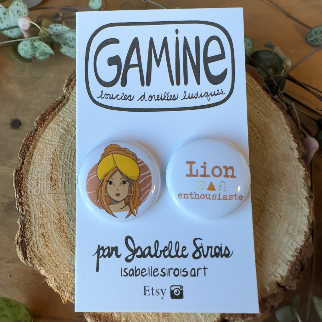 Boucles d'oreilles gamine signe zodiaque du Lion, astrologie
