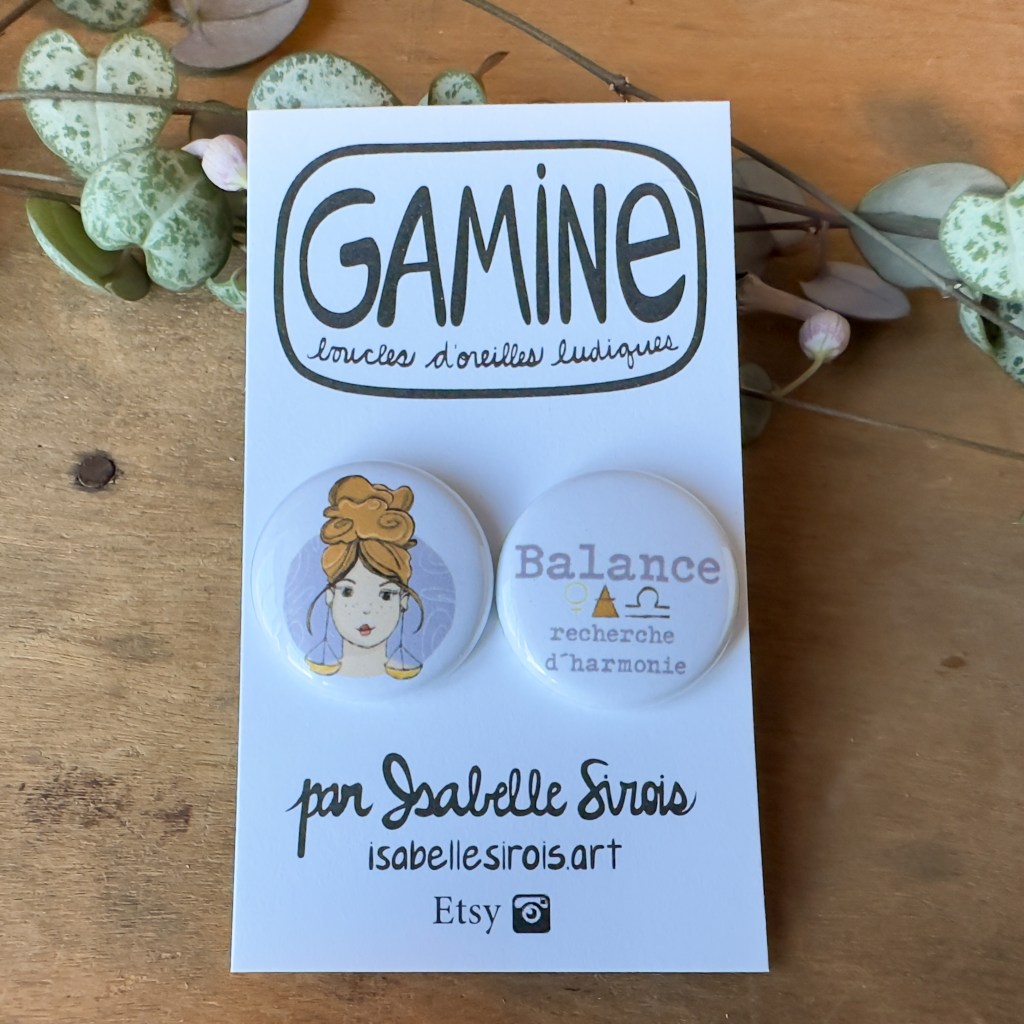Boucles d'oreilles gamine signe zodiaque de la balance, astrologie