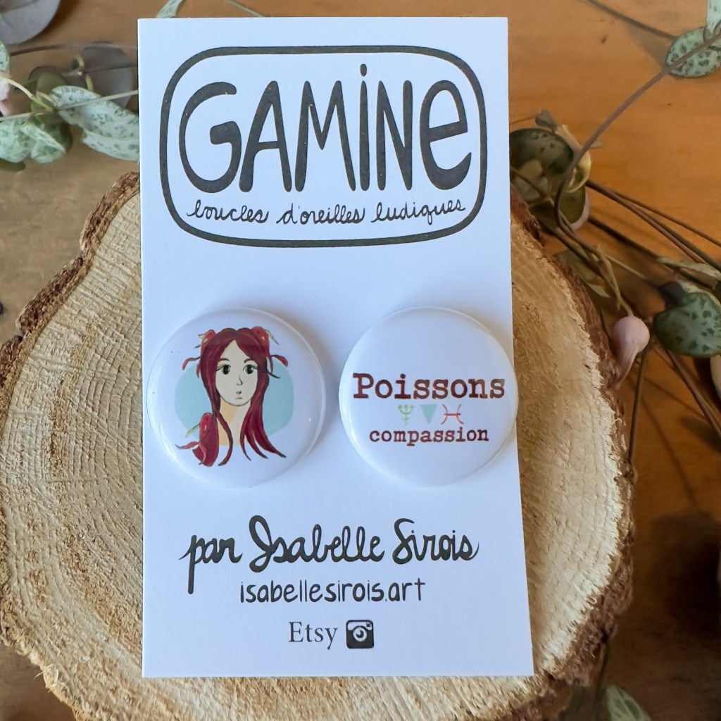 Boucles d'oreilles gamine signe zodiaque du Poissons, astrologie